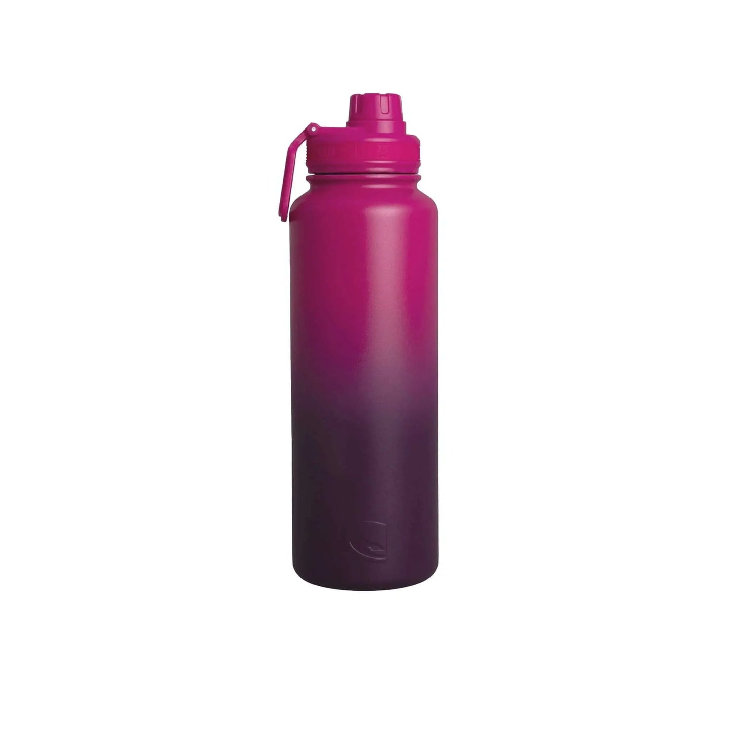 Pink gradient stainless steel flask with a secure lid, perfect for staying hydrated on the go.
