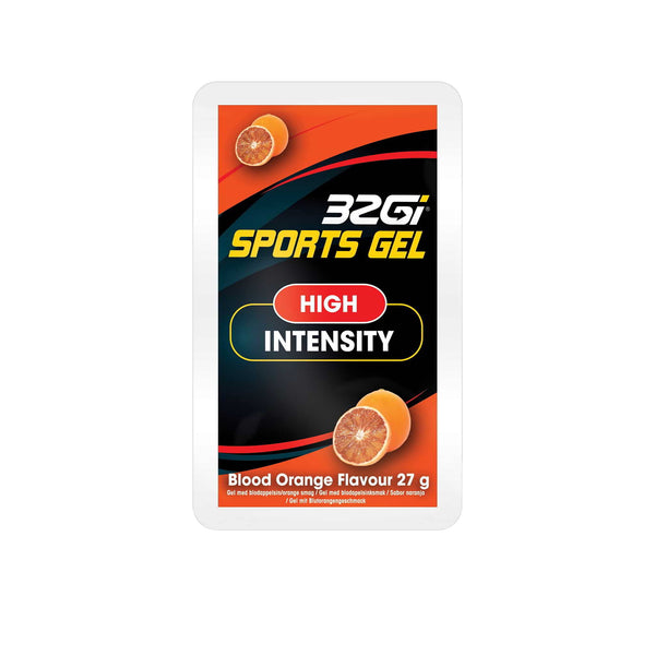 32Gi Sports Gel in Blood Orange flavour, 27 g, designed for high intensity endurance sports fueling and hydration.