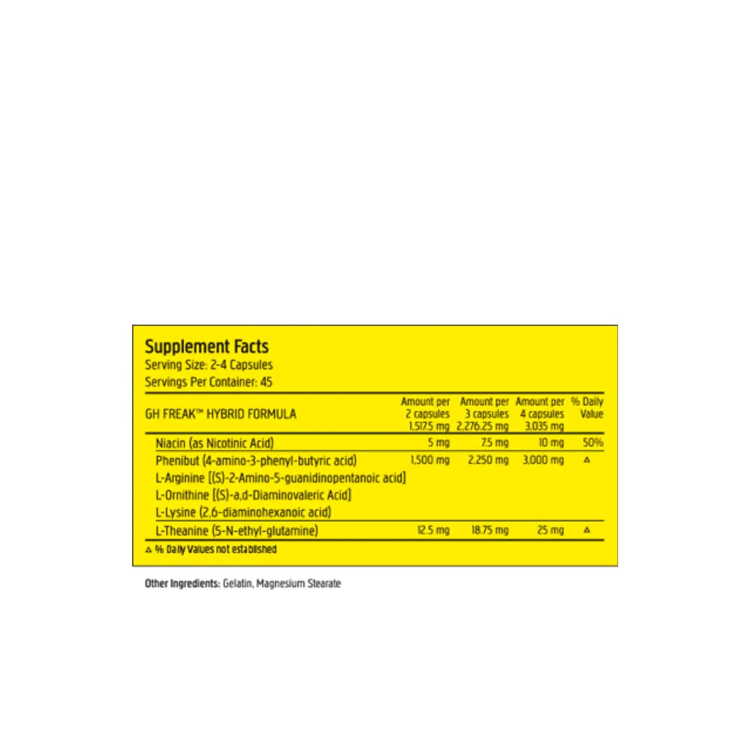 Supplement facts for PharmaFreak GH Freak, highlighting key ingredients and serving size for optimal sleep and recovery.