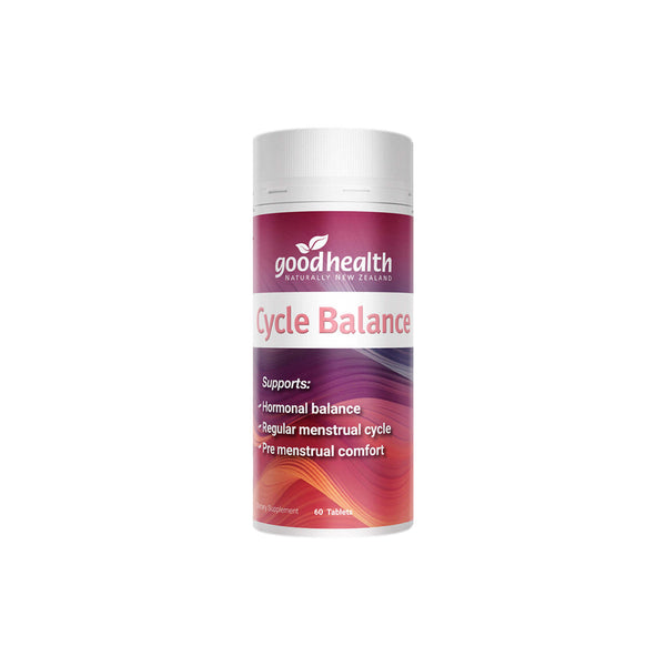Good Health Cycle Balance supplement bottle for hormonal and menstrual cycle support, 60 tablets.