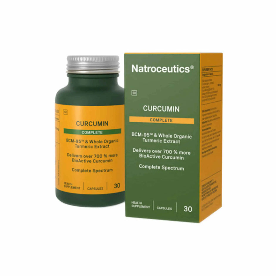 Natroceutics Curcumin Complete supplement bottle and box, featuring BCM-95â„¢ turmeric extract for enhanced bioavailability.