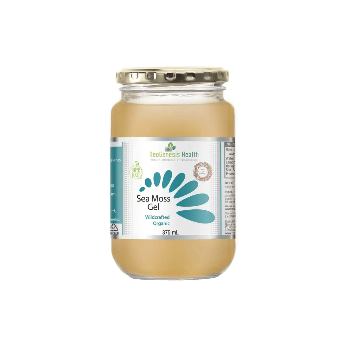 Neogenesis Sea Moss Gel in a jar, 375 mL, featuring nutrient-rich Irish sea moss for health benefits.