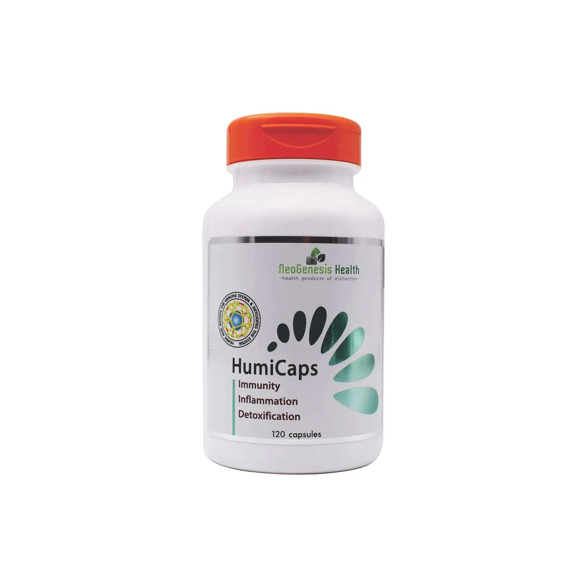 Neogenesis HumiCaps bottle for immunity, inflammation relief, and detoxification, containing 120 capsules.