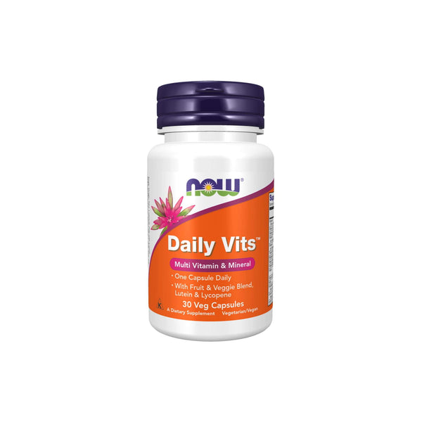 Now Foods Daily Vits multivitamin bottle, providing essential vitamins and minerals for daily nutrition support.