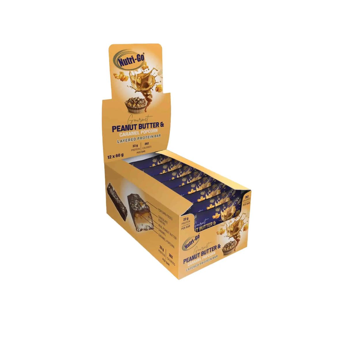 Nutri-Go Gourmet Peanut Butter & Caramel Popcorn Protein Bar Nutri-Go