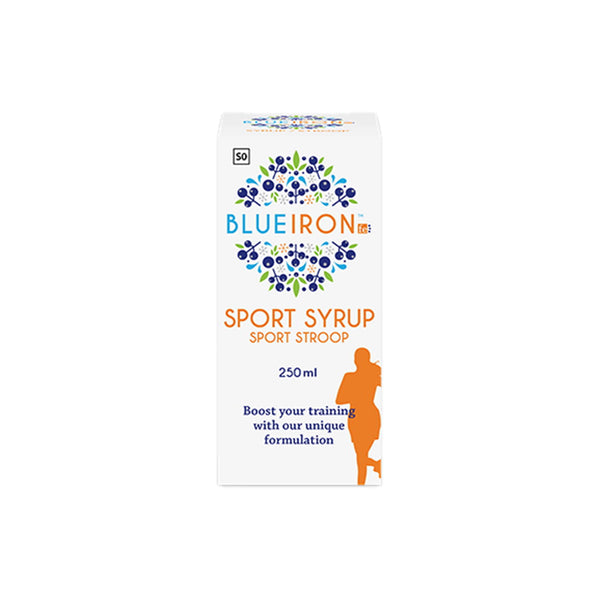 Phytoceutics Blueiron Sport Syrup 250ml, supports oxygen transport and red blood cell production for athletes.