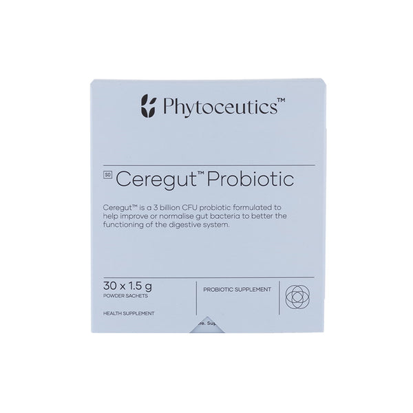 Phytoceutics Ceregut Probiotic box, 30 sachets for digestive health and bacterial balance.