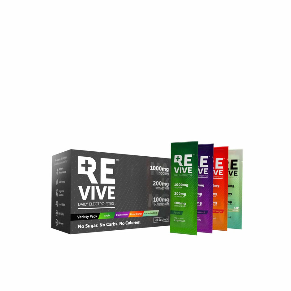REVIVE Daily Electrolytes Variety 20 Pack - Apple/Blackcurrant/Blood Orange/CucumberMint Revive
