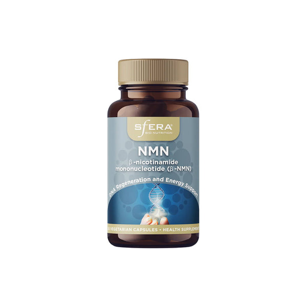 Sfera NMN supplement bottle featuring β-Nicotinamide Mononucleotide for energy and healthy aging support.