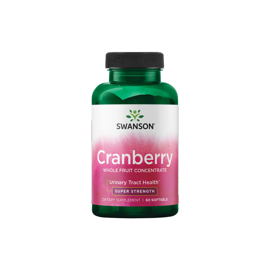 Swanson Cranberry Super Strength whole fruit concentrate supplement bottle for urinary tract health, 60 softgels.