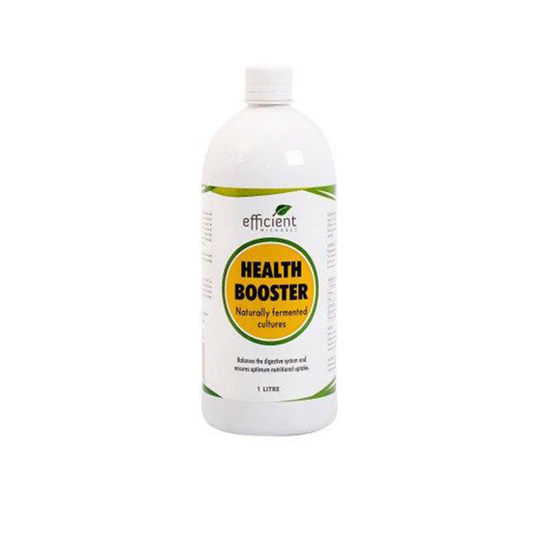 Efficient Microbes Health Booster bottle, 1 liter, featuring naturally fermented cultures for digestive support.