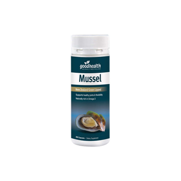Good Health Green Lipped Mussel supplement bottle, promoting joint health and flexibility with marine nutrients.