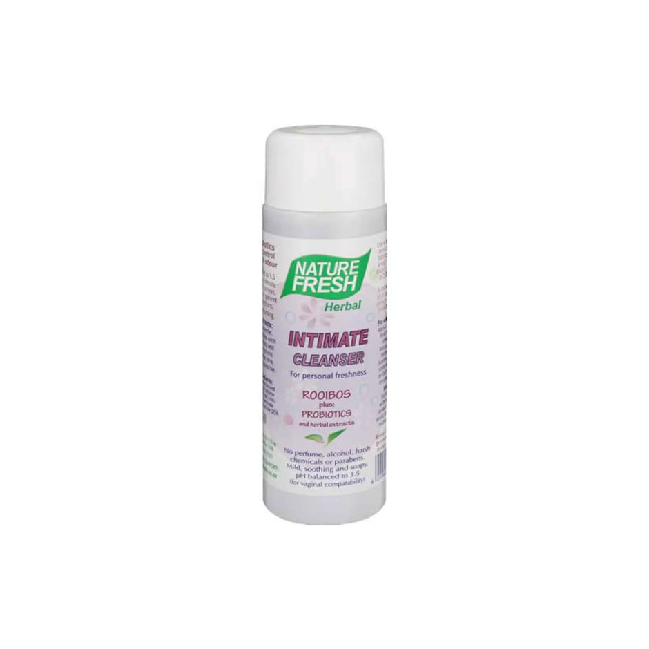 Nature Fresh Herbal Intimate Cleanser Rooibos bottle, pH 3.5, natural ingredients, gentle vaginal care.
