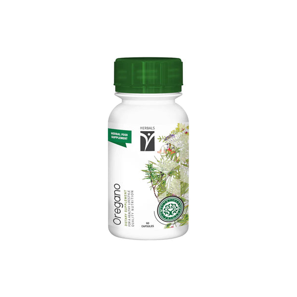 Nutrigreen Oregano supplement bottle, containing herbal capsules for antioxidant support and prostate health.