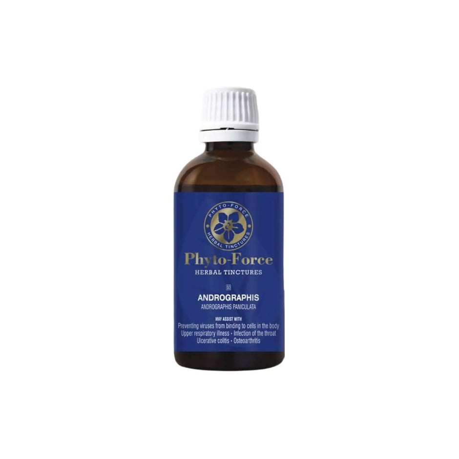 Phyto Force Andrographis herbal tincture bottle for concentrated herbal extracts and fast absorption.
