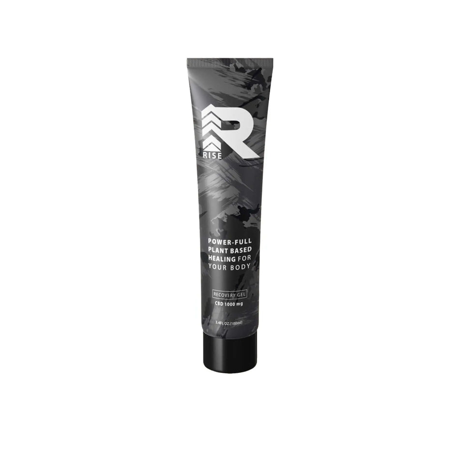 Rise Recovery Gel tube with 1000 mg CBD for fast-absorbing relief of muscle and joint pain.