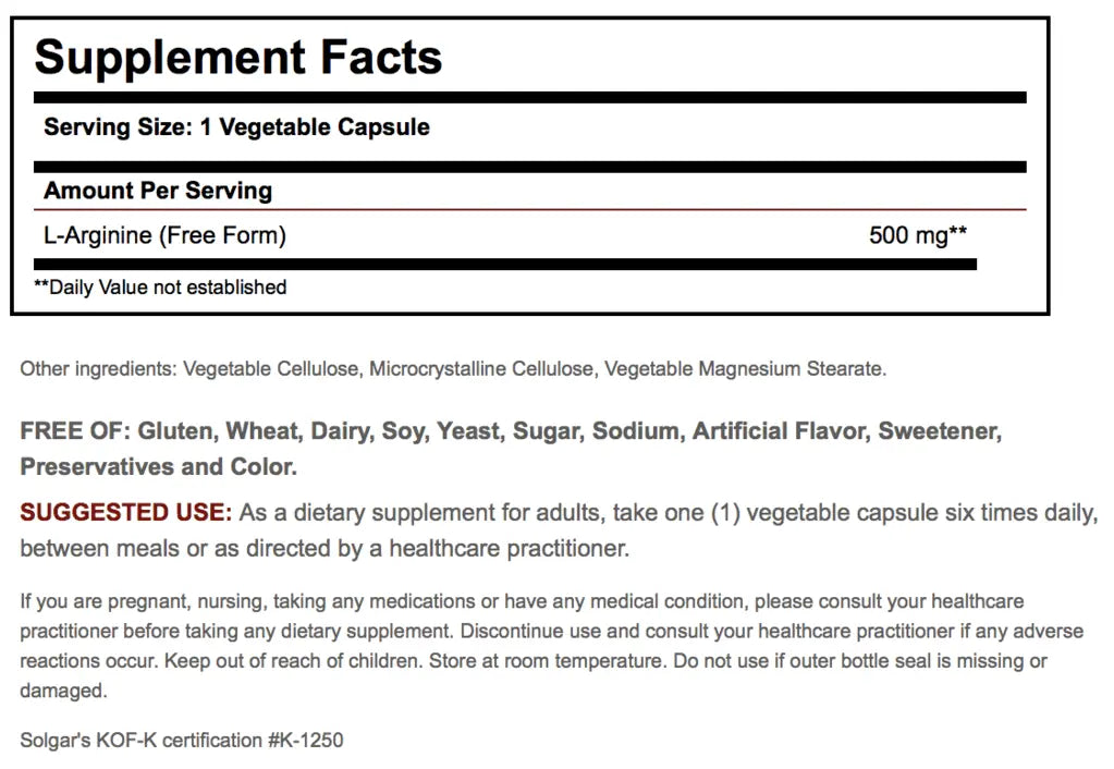 SOLGAR L-ARGININE 500MG - Solgar | Energize Health