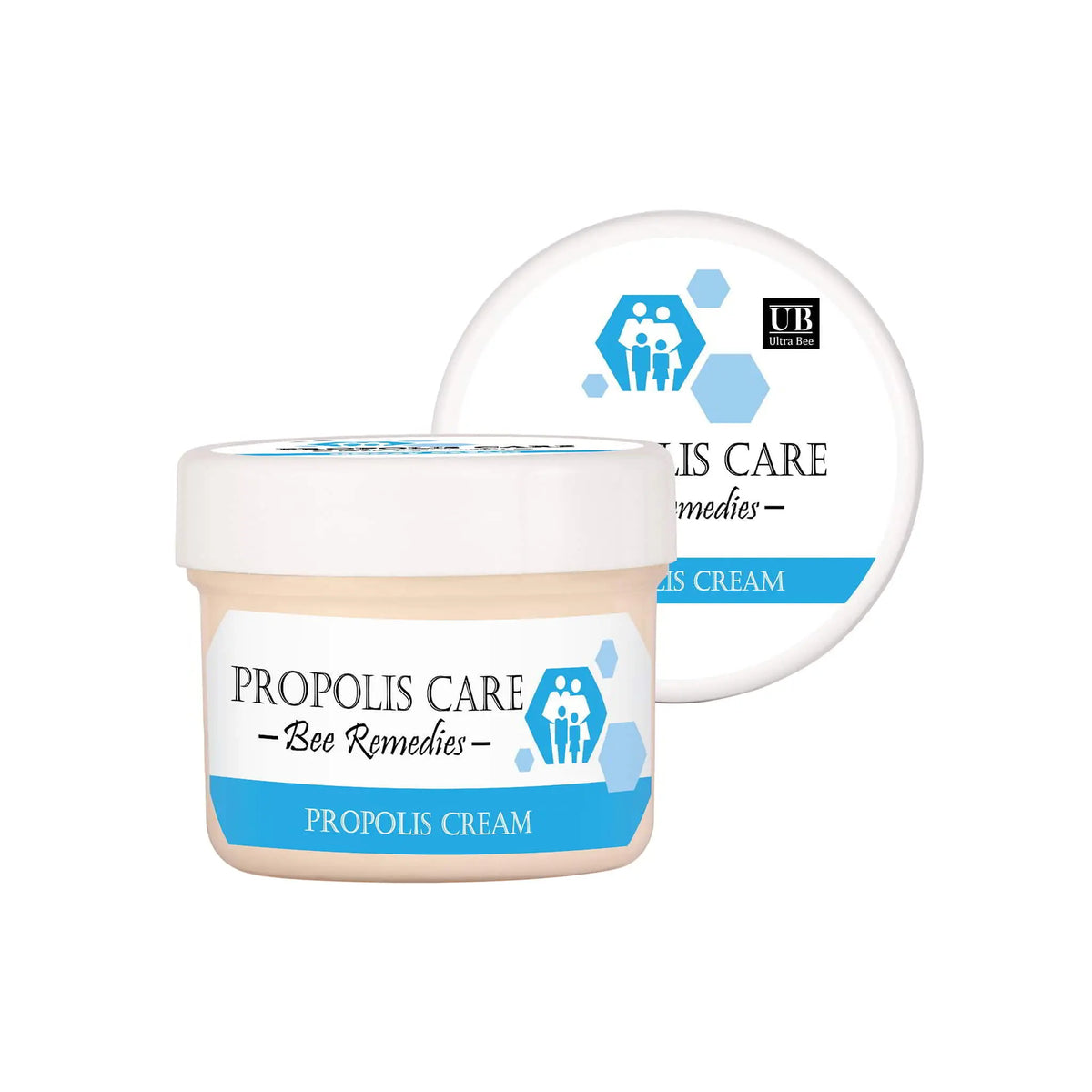 Propolis Care™ Propolis Cream jar and lid, designed for natural skin healing with antibacterial properties.