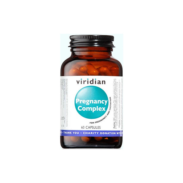 Viridian Pregnancy Complex vitamin supplement bottle with 60 capsules, designed to support pregnancy health and development.