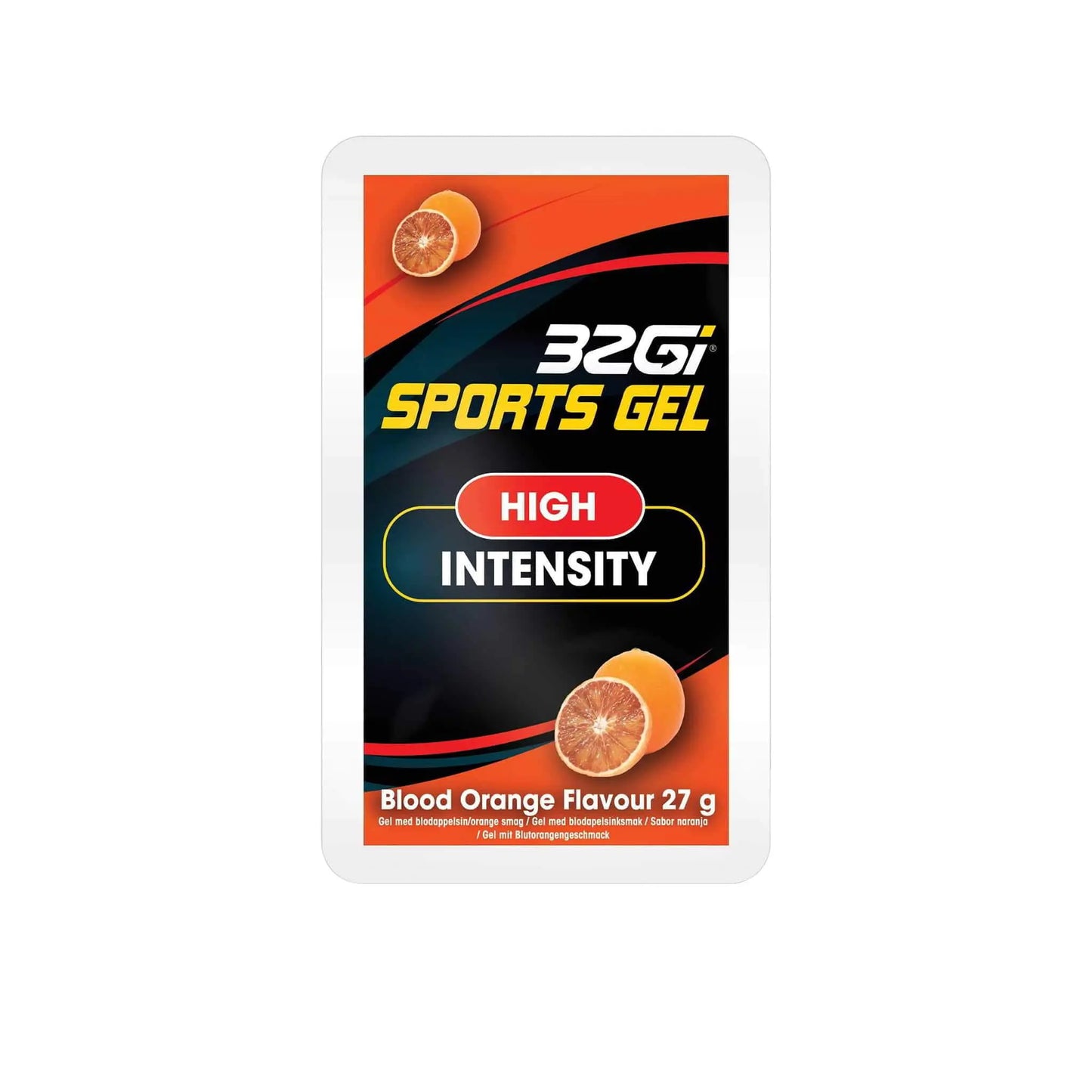 32Gi Sports Gel in Blood Orange flavour, 27 g, designed for high intensity endurance sports fueling and hydration.