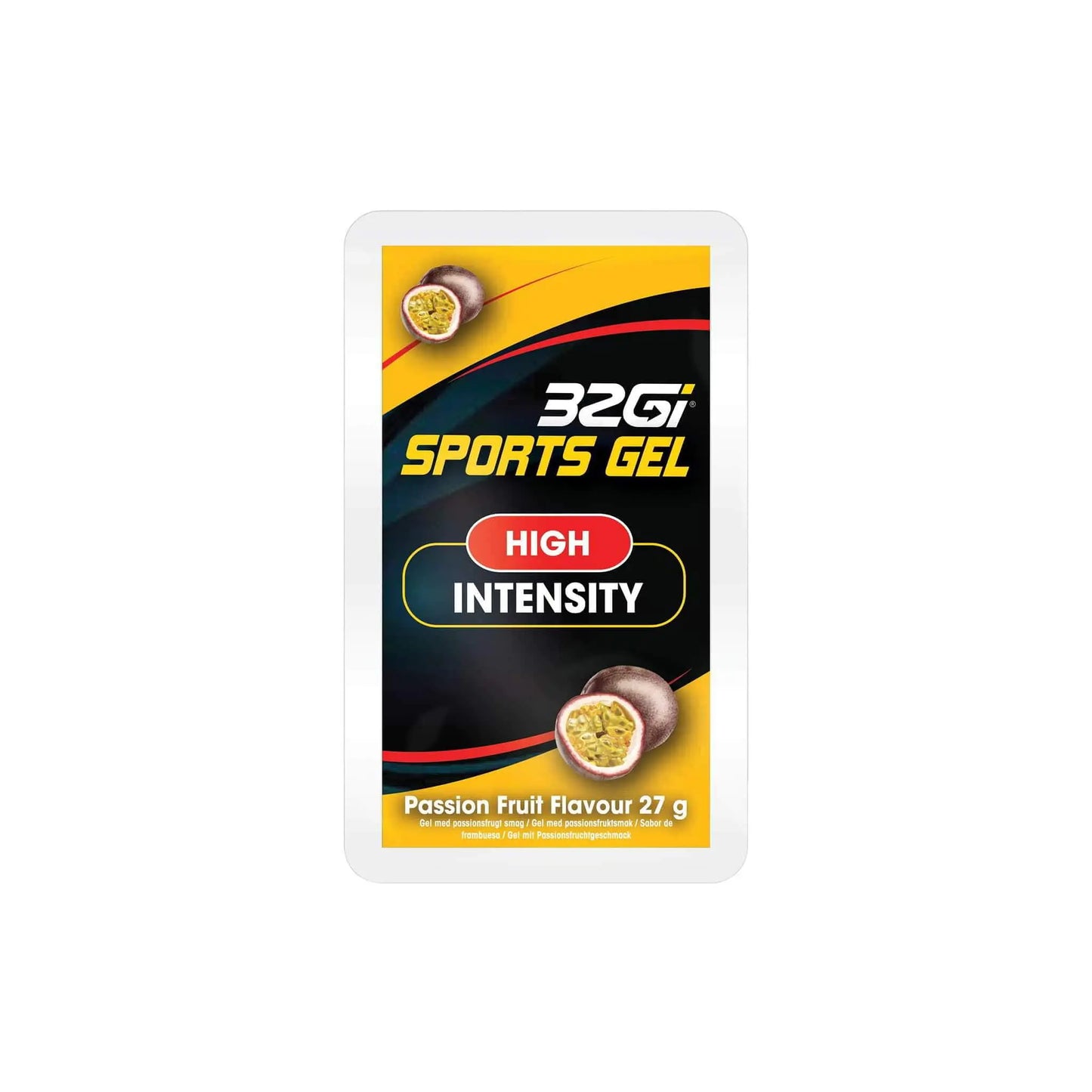 32Gi Sports Gel in Passion Fruit flavor for high-intensity energy and hydration during endurance sports.