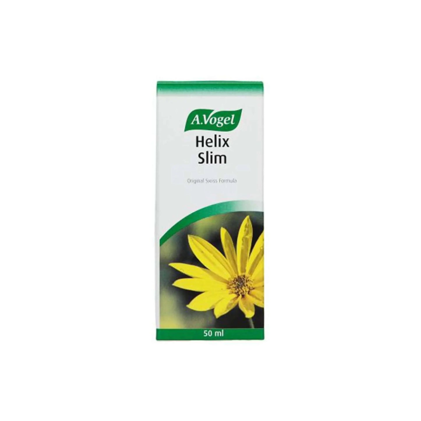 A.Vogel Helix Slim product packaging featuring a yellow flower design, 50 ml size for weight management support.