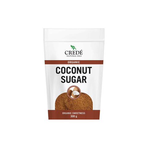 Crede Organic Coconut Sugar 300g package, natural sweetener alternative to refined sugar.