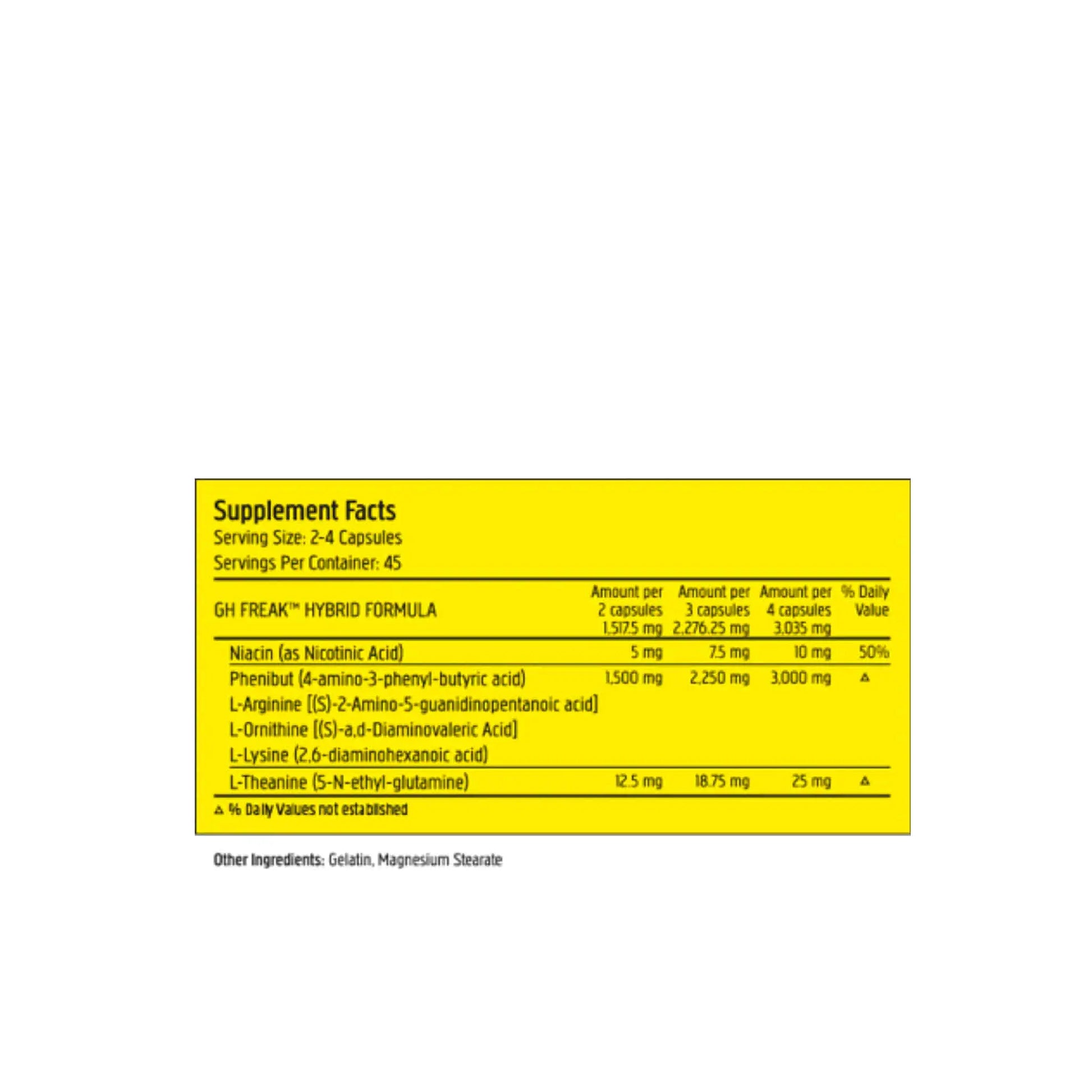 Supplement facts for PharmaFreak GH Freak, highlighting key ingredients and serving size for optimal sleep and recovery.