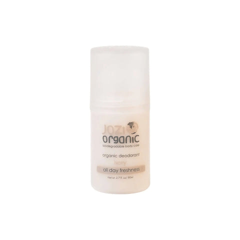 Jozi Deo Ivory organic deodorant in a sleek bottle, offering all-day freshness without harsh chemicals.