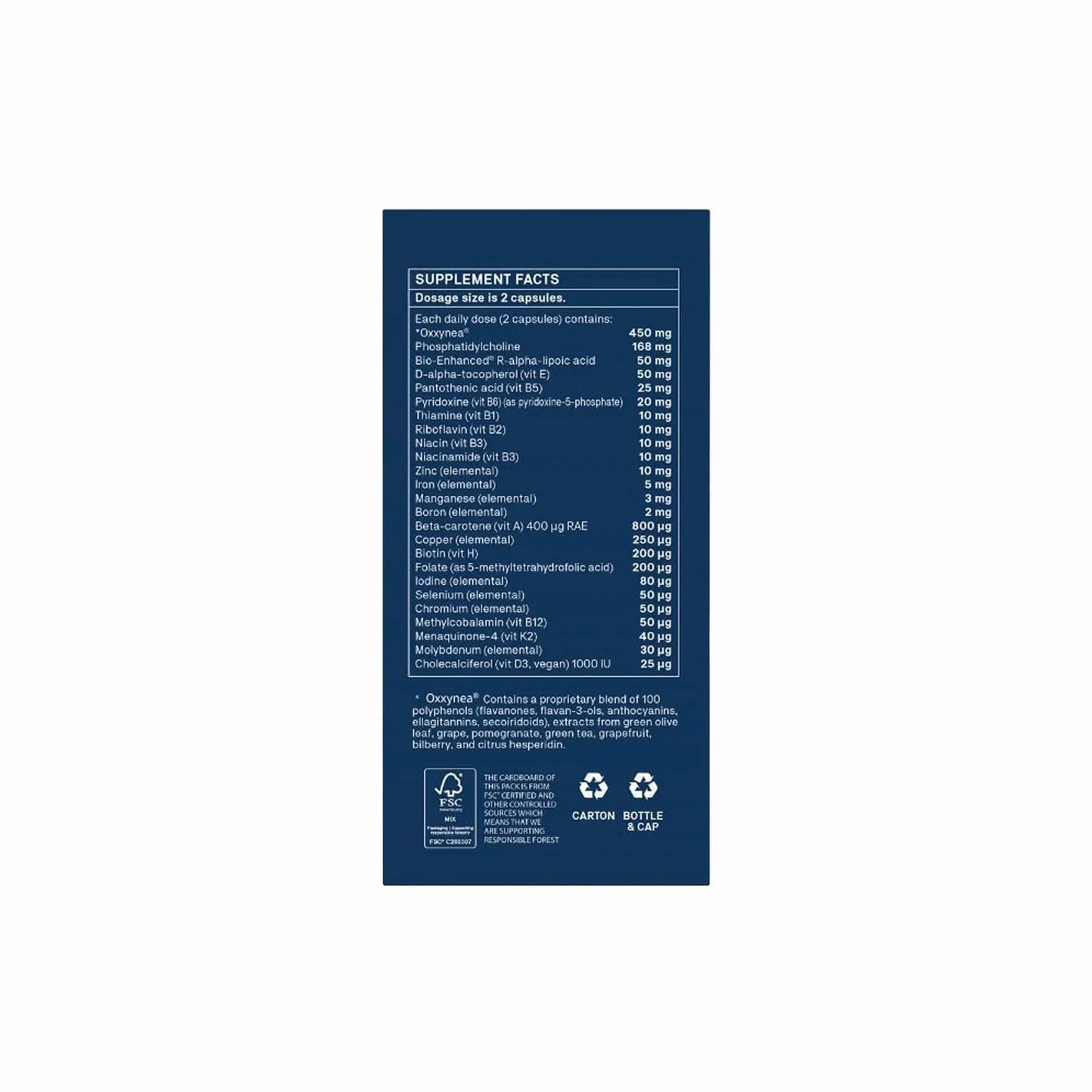 Supplement facts for Natroceutics Opti-Vita Complex with ingredients and dosage information.