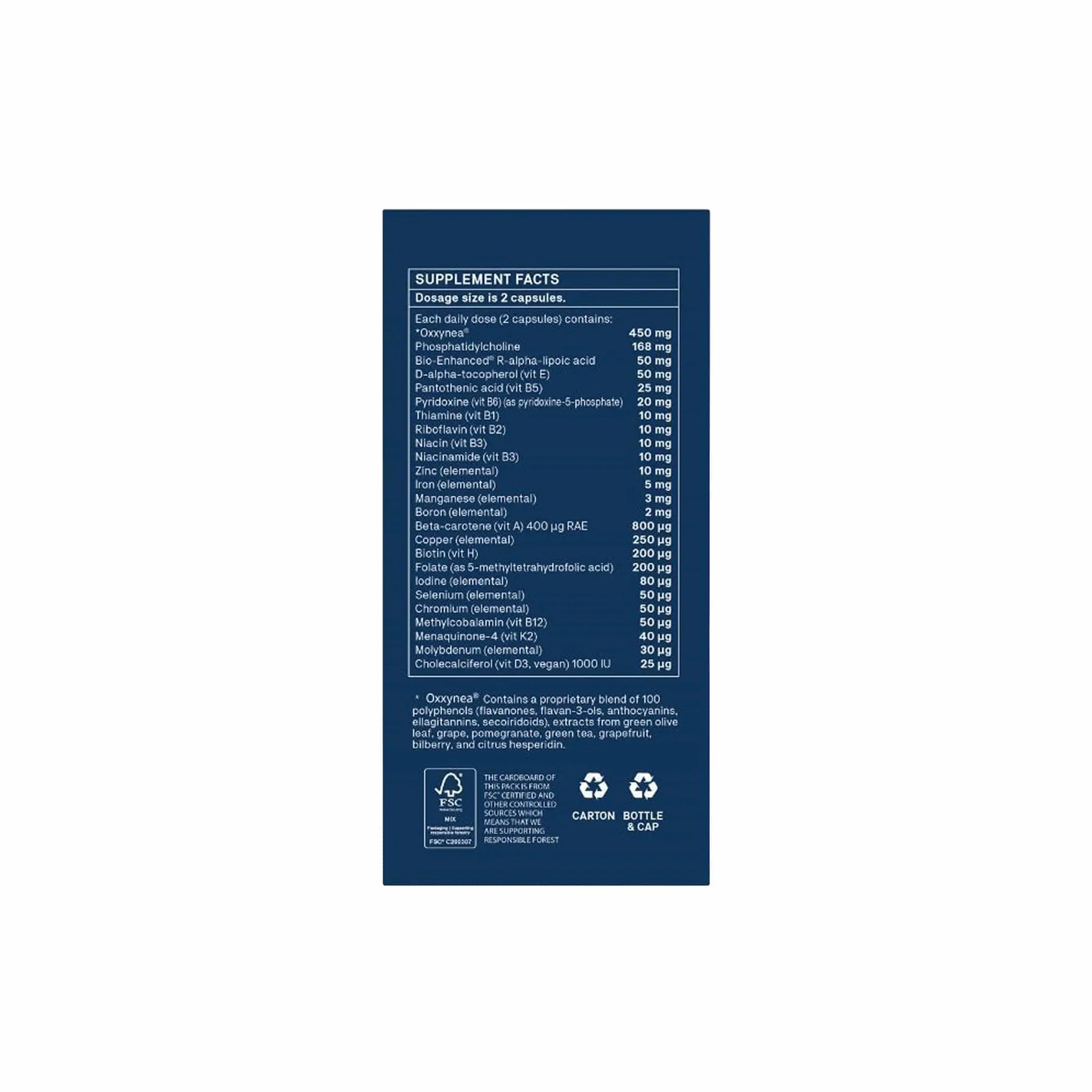Supplement facts for Natroceutics Opti-Vita Complex with ingredients and dosage information.
