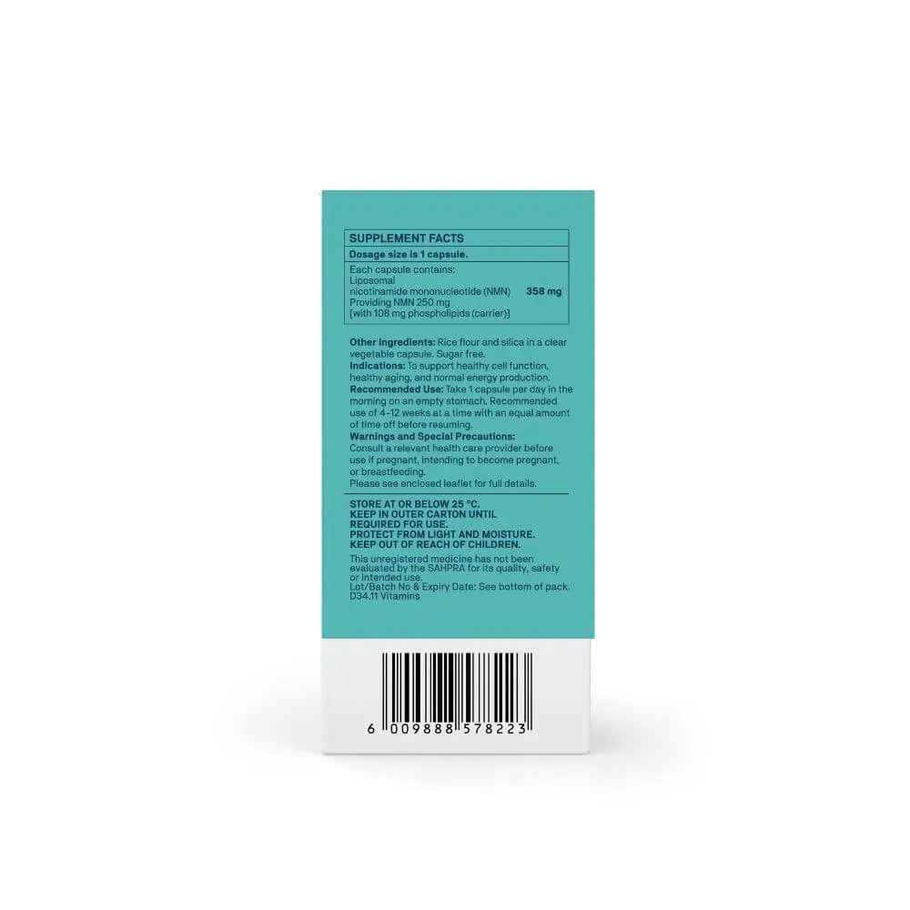 Natroceutics NMN Advanced supplement facts and usage instructions on product packaging.