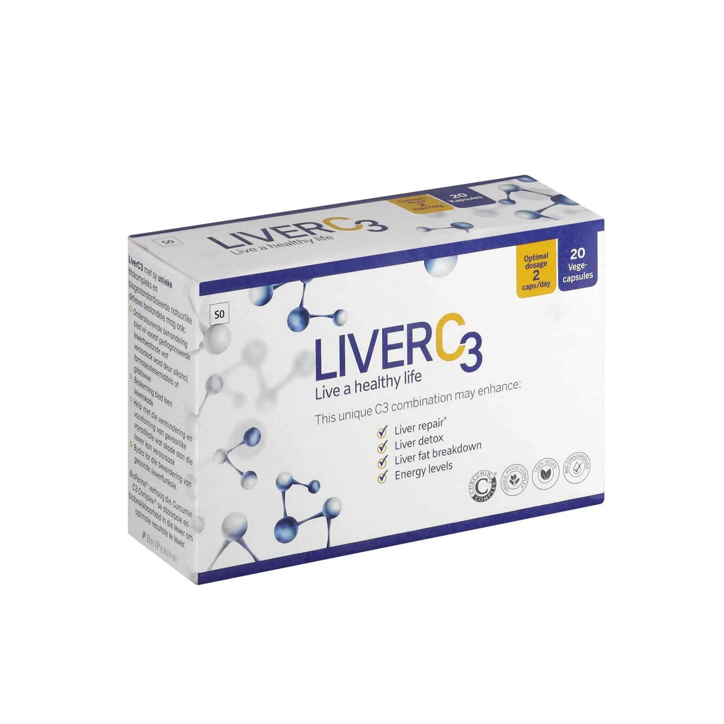 Natura Liver C3 supplement box featuring 20 capsules for liver health and detox support.