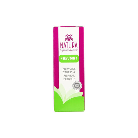 Natura Nervuton 1 box for relieving nervous stress and mental fatigue, featuring a vibrant design.