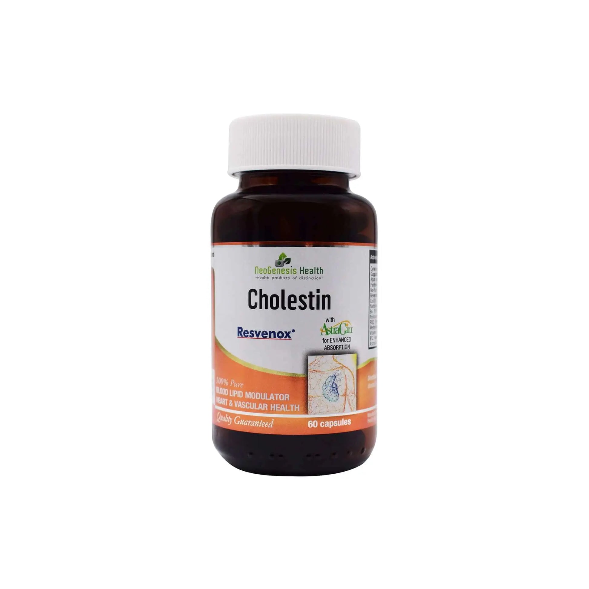 NeoGenesis Cholestin supplement bottle for heart and artery health with 60 capsules.