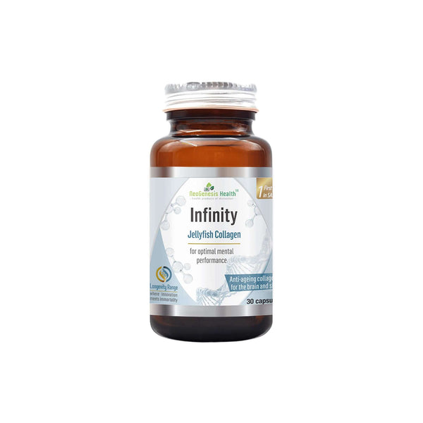 NeoGenesis Infinity Jellyfish Collagen capsules for optimal cognitive function and anti-aging benefits, 30 count bottle.