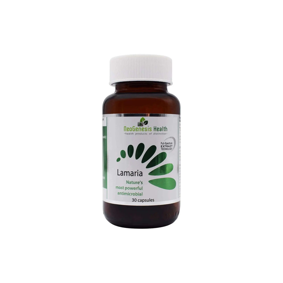 NeoGenesis Lamaria capsules, a powerful antimicrobial supplement with 90 ionic trace minerals.