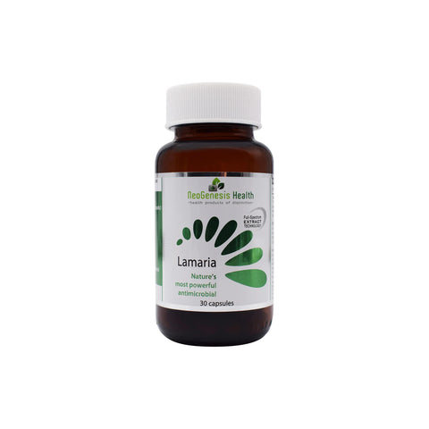 NeoGenesis Lamaria capsules, a powerful antimicrobial supplement with 90 ionic trace minerals.