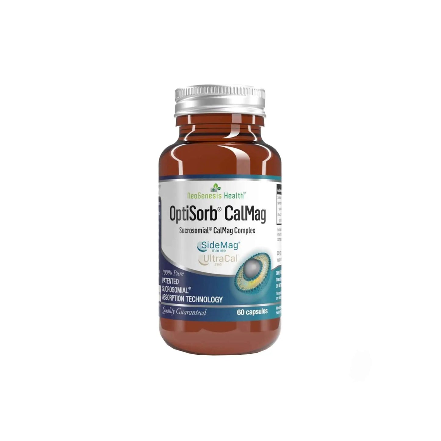 NeoGenesis OptiSorb CalMag bottle featuring advanced Sucrosomial technology for enhanced calcium and magnesium absorption.