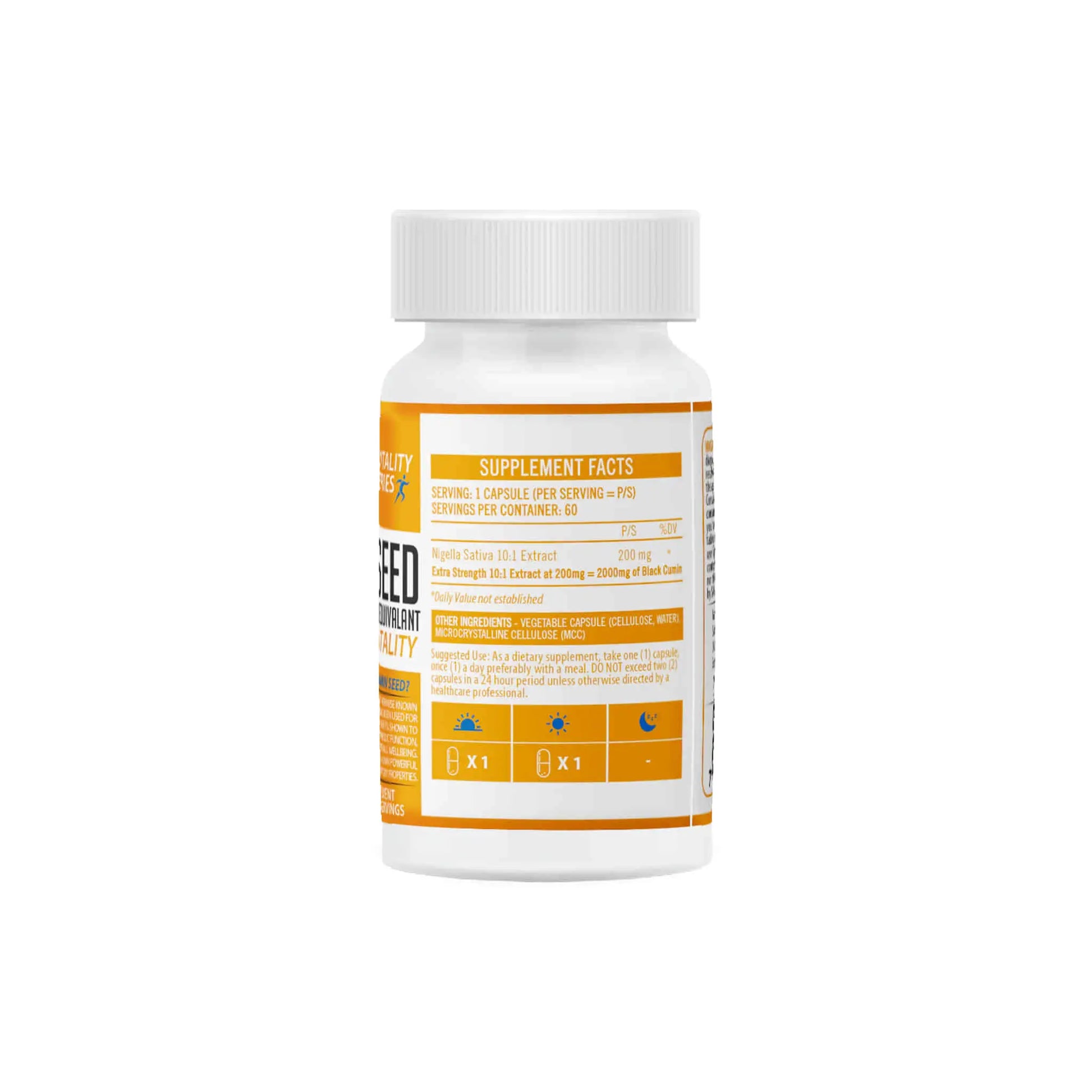 NeuroActive Black Cumin Seed supplement bottle featuring nutrition facts and ingredient information.