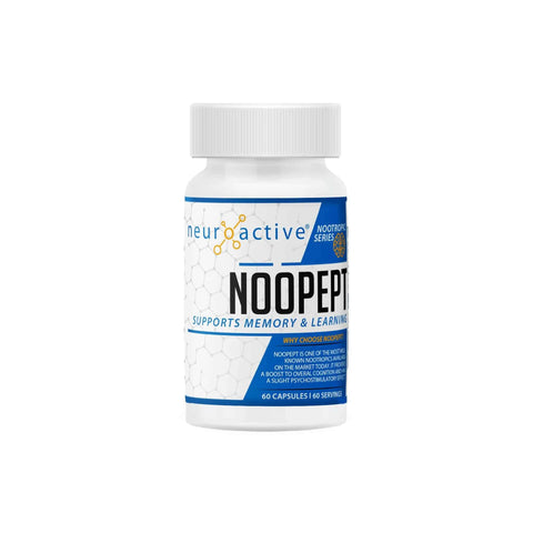 NeuroActive Noopept bottle, 60 capsules, supports memory and cognitive function, effective nootropic supplement.