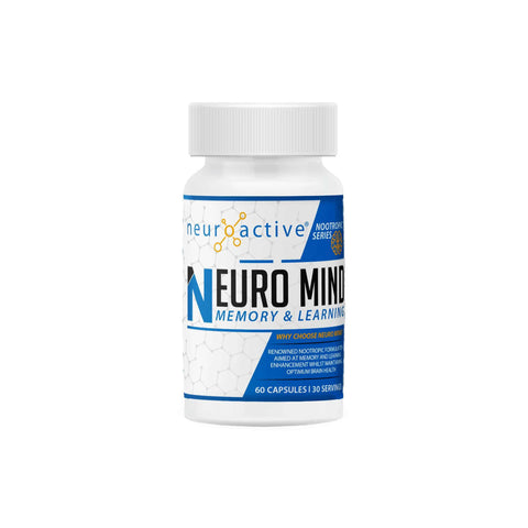 NeuroActive Neuro Mind nootropic supplement bottle for memory and learning enhancement, 60 capsules.