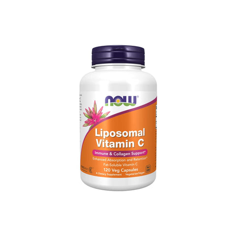 NOW Liposomal Vitamin C bottle, featuring fat-soluble vitamin C for enhanced absorption and immune support.