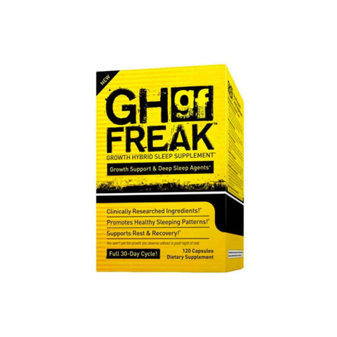 PharmaFreak GH Freak sleep supplement box promoting growth support and deep sleep, 120 capsules for improved recovery.