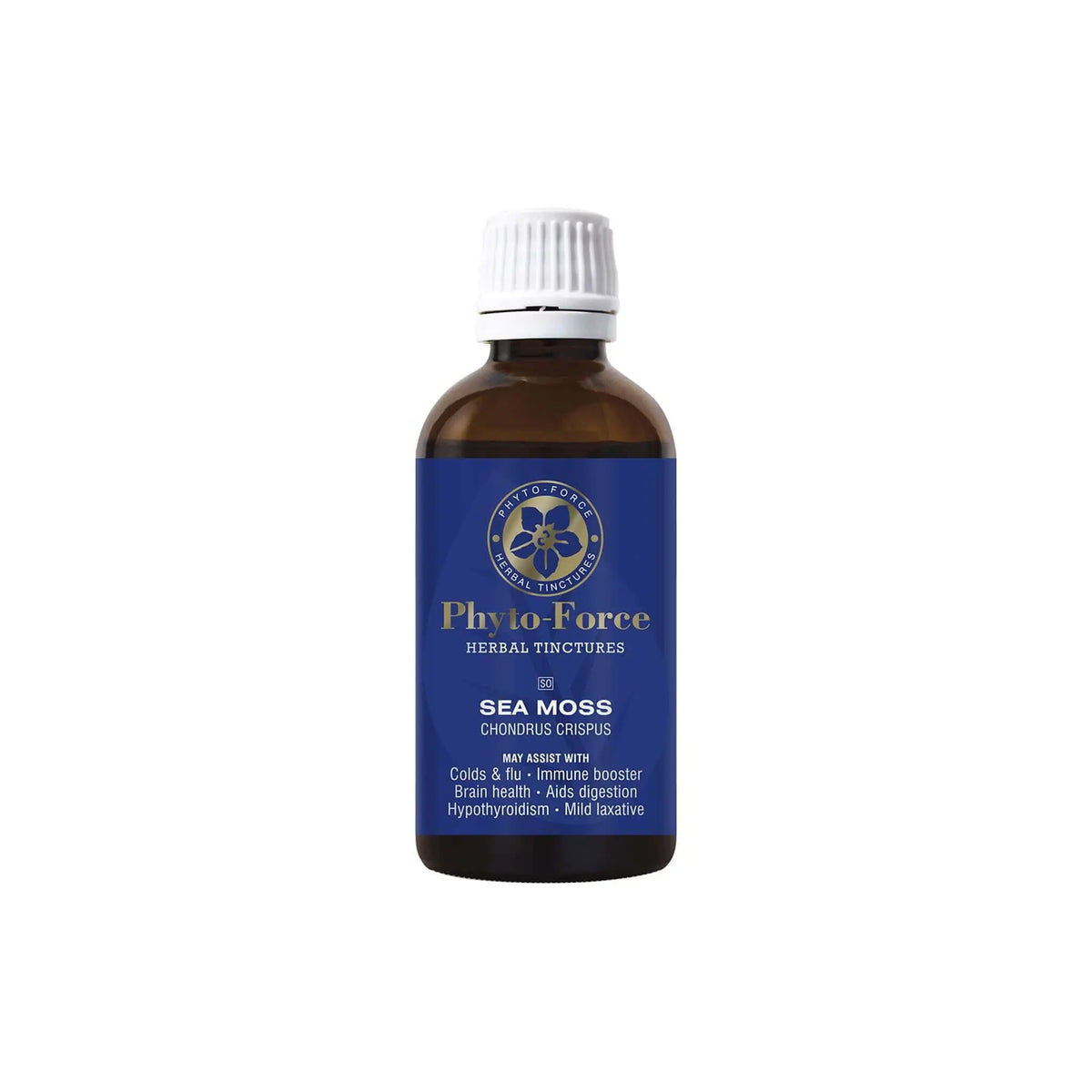 Phyto Force Sea Moss herbal tincture bottle, supporting thyroid health and providing essential iodine.