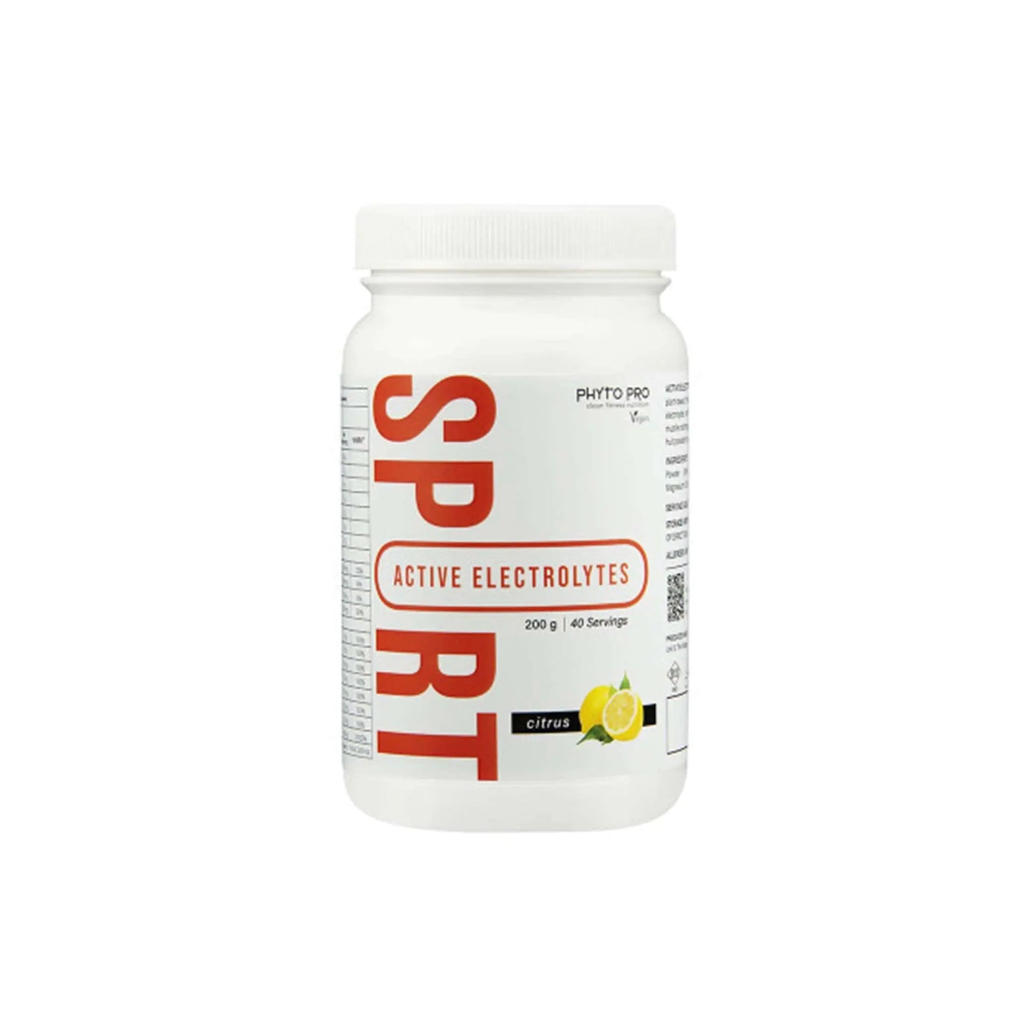 Phyto Pro SPORT Active Electrolytes 200g container, citrus flavor, for hydration and essential minerals.