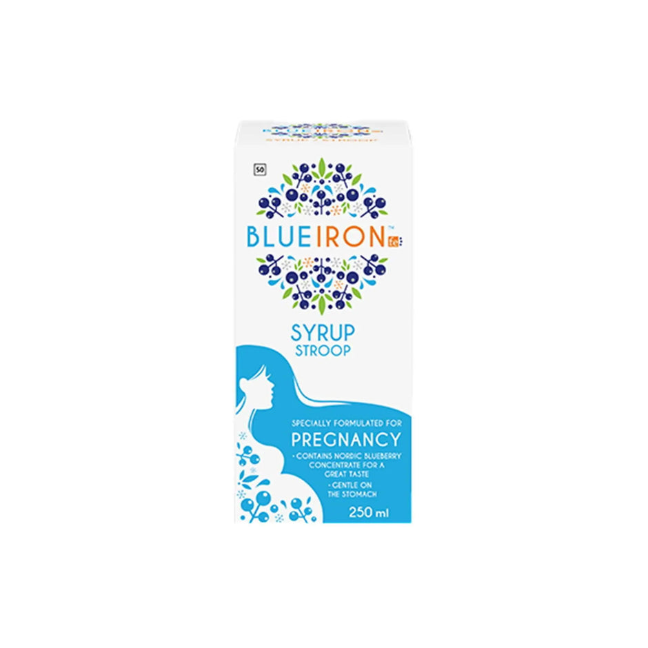 Phytoceutics Blueiron Pregnancy syrup box, enriched with Nordic blueberries, designed for expectant mothers, 250 ml.