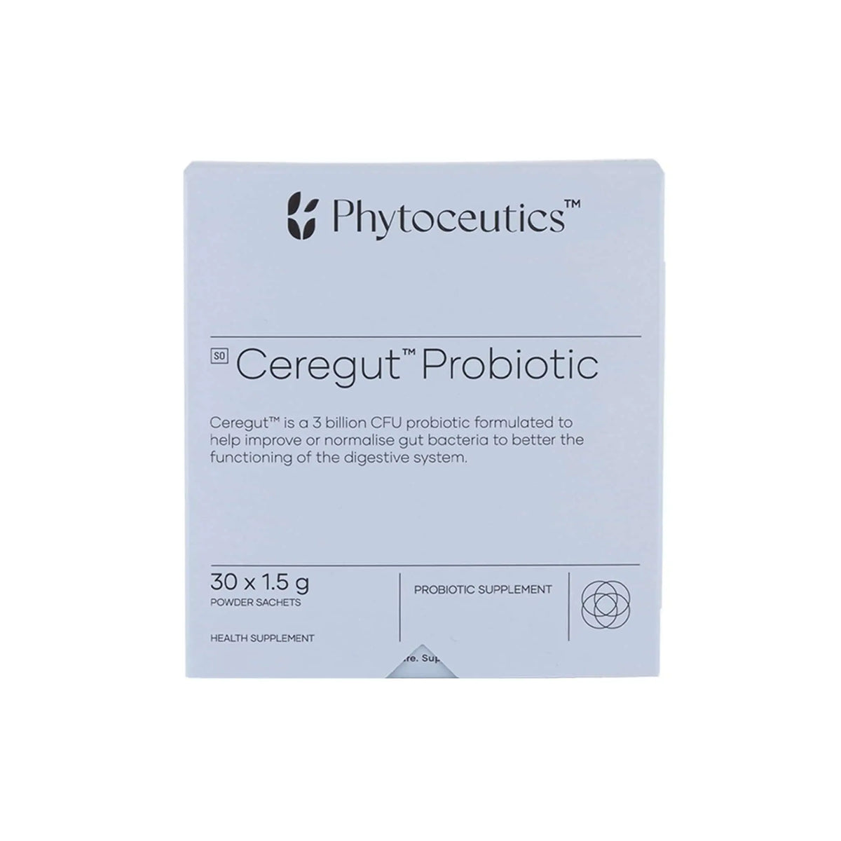 Phytoceutics Ceregut Probiotic box, 30 sachets for digestive health and bacterial balance.