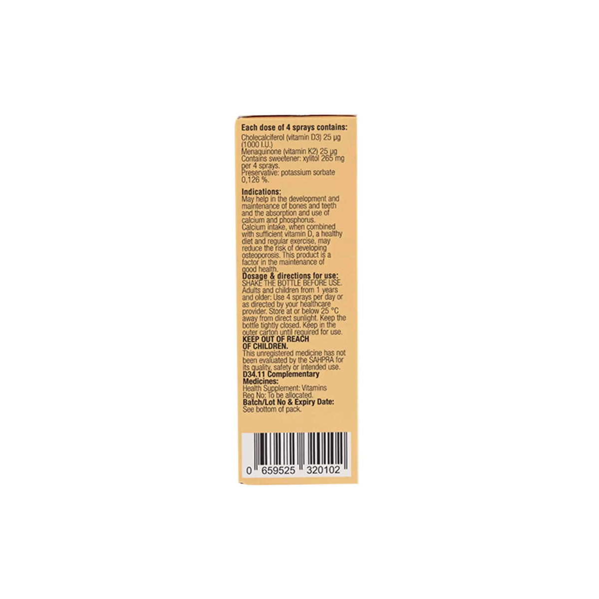 Phytoceutics Phytomist Vitamin D3 & K2 Oral Spray ingredients and usage instructions on product packaging.