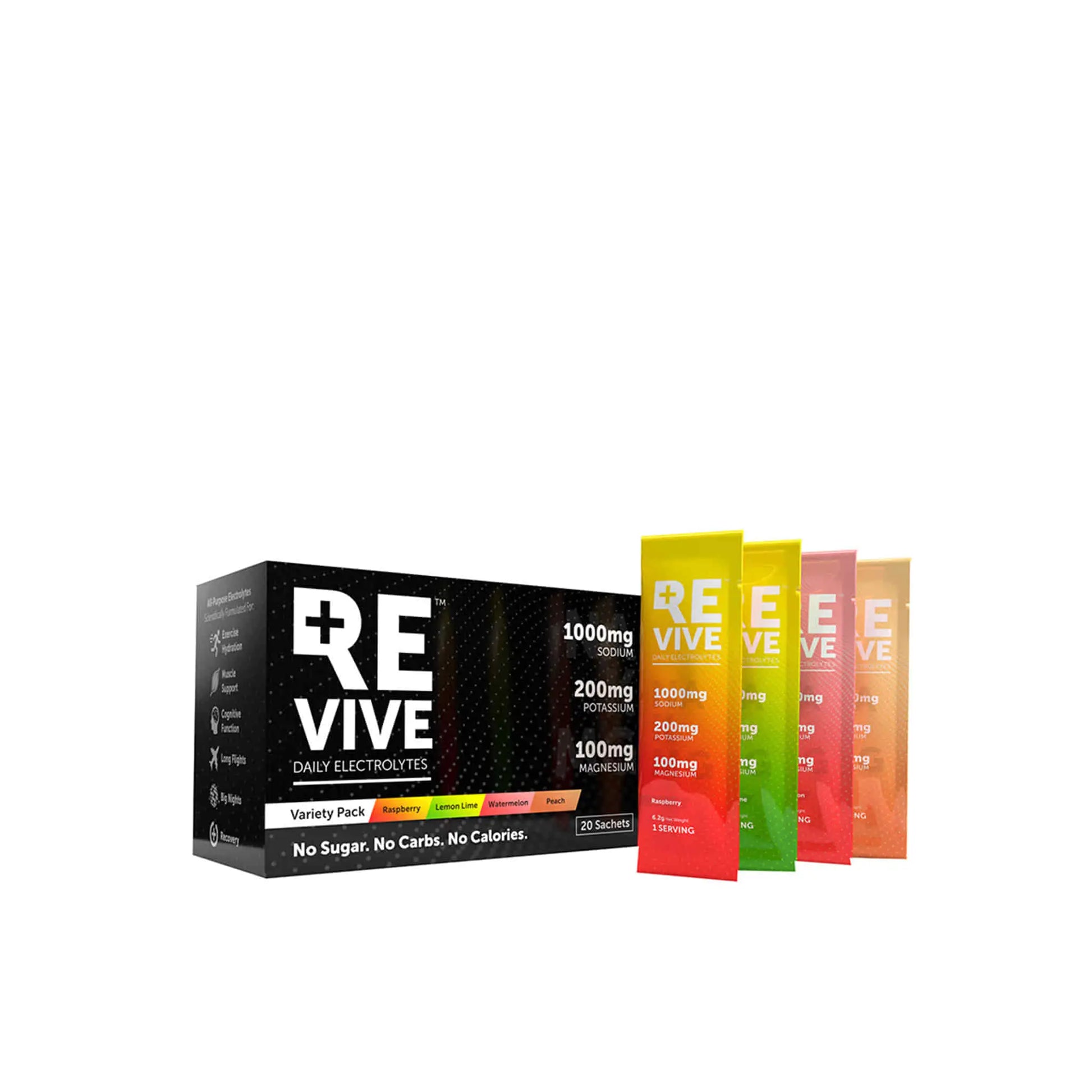 REVIVE Daily Electrolytes Variety 20 Pack  - Rasberry/LemonLime/Watermelon/Peach Revive